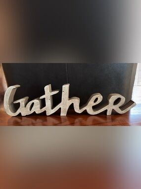 Kirkland’s Home Chucky Wooden Gather Decorative Script Sign-Like New